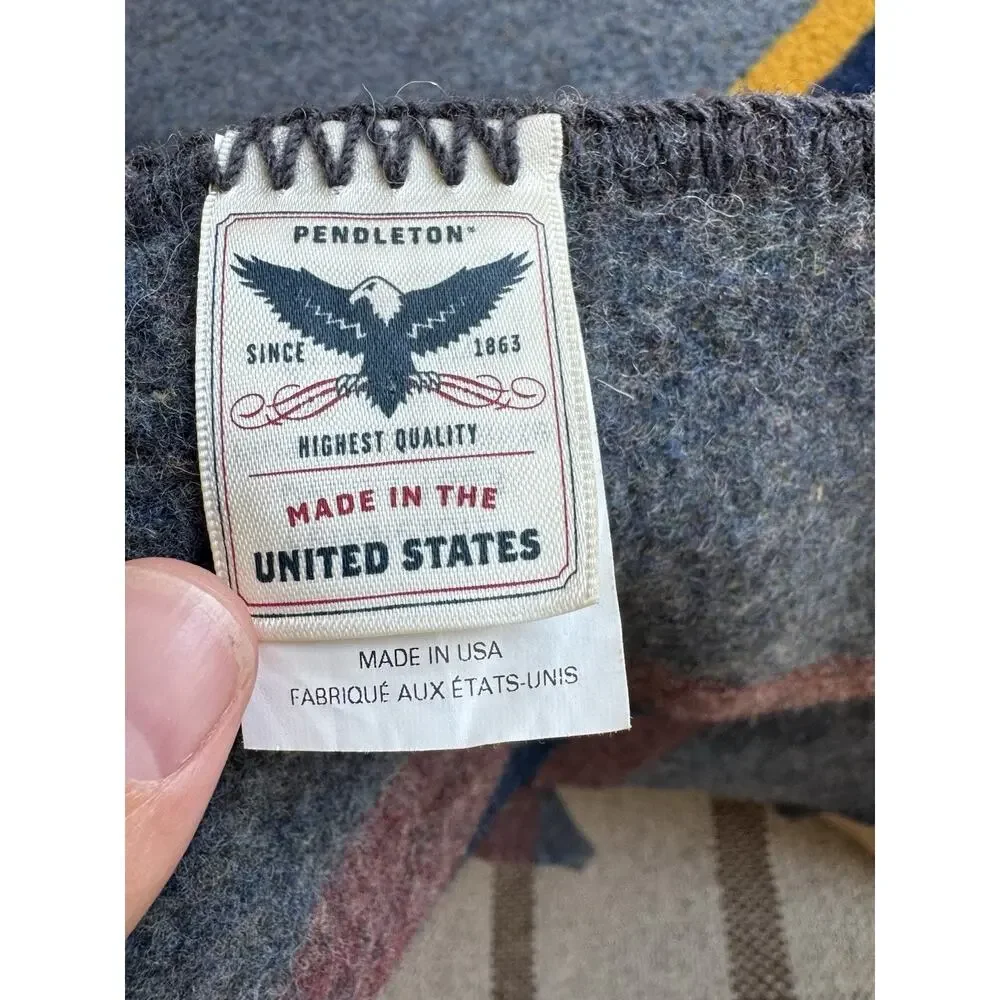 Pendleton Yakima Camp Blanket Throw Lake Blue Stripe Virgin Wool 48” X 65”